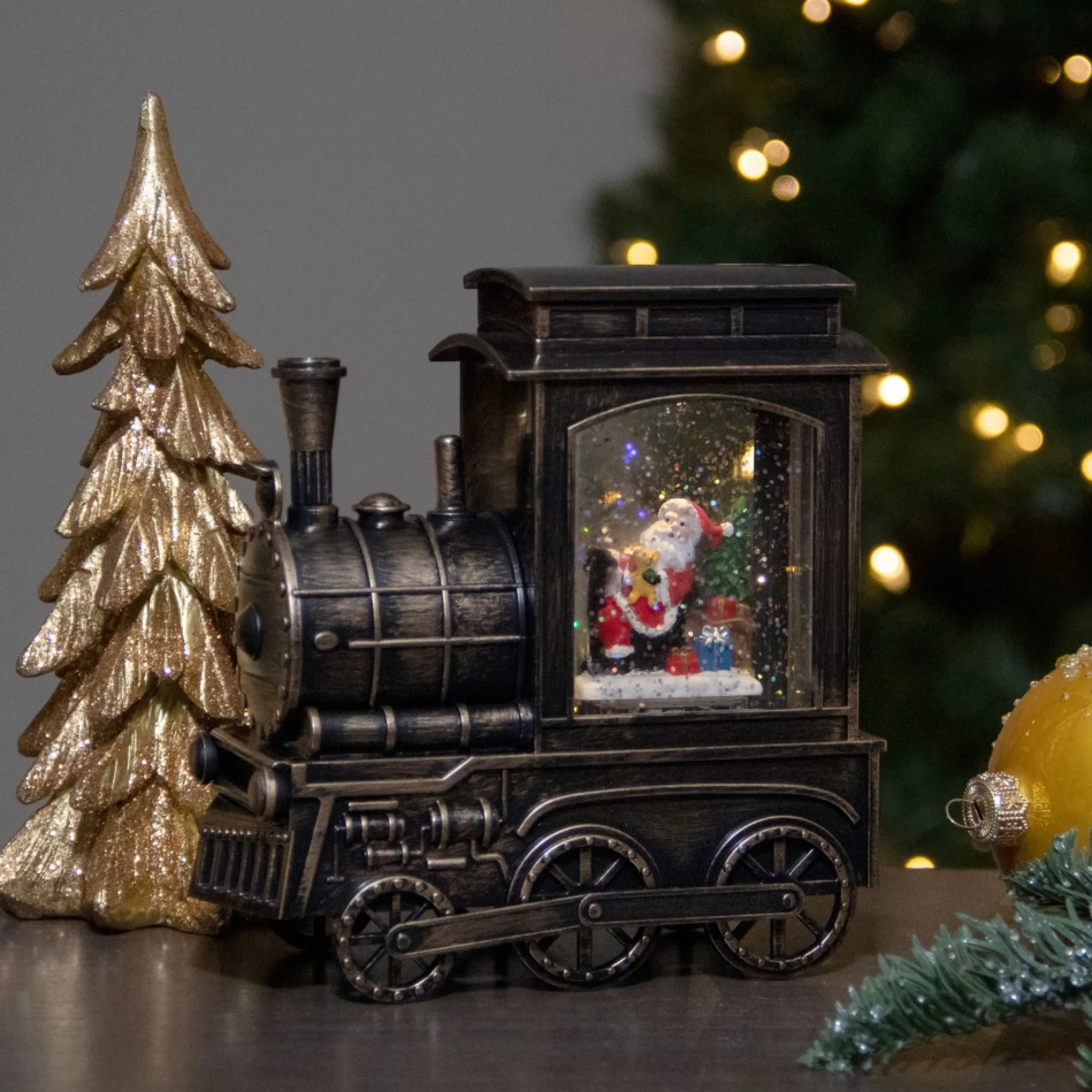 Snow Globes*Northlight 6.75" Lighted Black Train Christmas Snow Globe With Santa