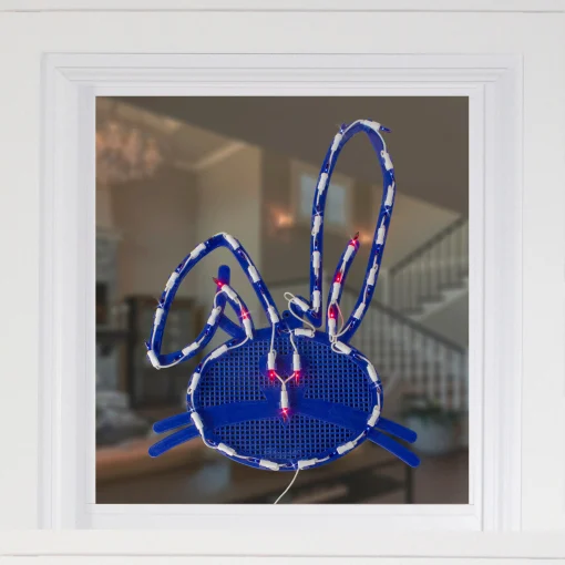 Northlight 17" Lighted Blue Easter Bunny Head Window Silhouette