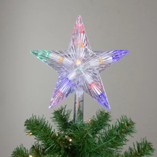 Star Tree Toppers*Hofert 9.5" Lighted Clear Constant Wide Angle 5 Point Star Christmas Tree Topper - Multicolor Led Lights