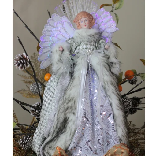 Angel Tree Toppers*Northlight 16" Lighted Fiber Optic Angel In Silver Gingham Coat Christmas Tree Topper