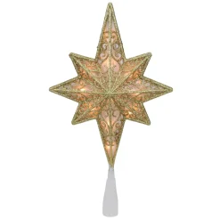 Star Tree Toppers*Northlight 10" Lighted Frosted Clear And Gold Scroll Star Of Bethlehem Christmas Tree Topper - Clear Lights