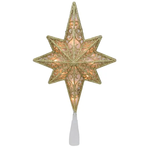 Star Tree Toppers*Northlight 10" Lighted Frosted Clear And Gold Scroll Star Of Bethlehem Christmas Tree Topper - Clear Lights