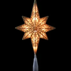 Star Tree Toppers*Northlight 10" Lighted Frosted Clear And Gold Scroll Star Of Bethlehem Christmas Tree Topper - Clear Lights
