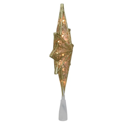 Star Tree Toppers*Northlight 10" Lighted Frosted Clear And Gold Scroll Star Of Bethlehem Christmas Tree Topper - Clear Lights