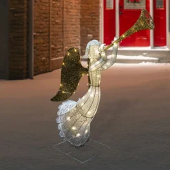 Outdoor Decorations*Northlight 48" Lighted Glittered Silver And Gold Trumpeting Angel Christmas Outdoor Decoration