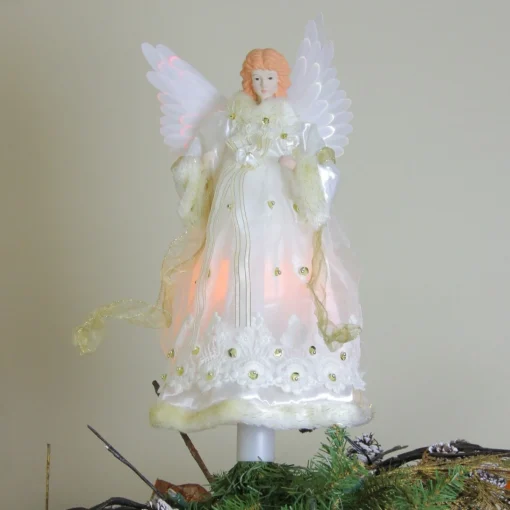 Angel Tree Toppers*Kurt Adler 16" Lighted Gold Fiber Optic Animated Porcelain Angel Christmas Tree Topper