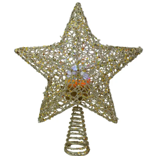 Star Tree Toppers*Northlight 13" Lighted Gold Star With Rotating Projector Christmas Tree Topper - Multicolor Led Lights