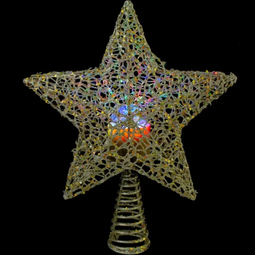 Star Tree Toppers*Northlight 13" Lighted Gold Star With Rotating Projector Christmas Tree Topper - Multicolor Led Lights