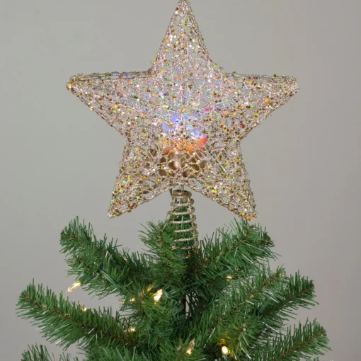 Star Tree Toppers*Northlight 13" Lighted Gold Star With Rotating Projector Christmas Tree Topper - Multicolor Led Lights