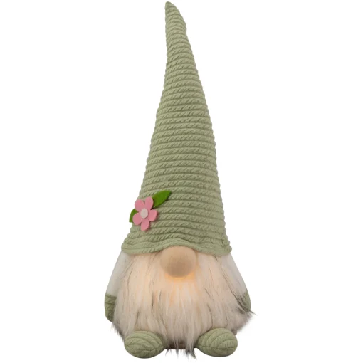 Northlight 12.25" Lighted Green Spring Gnome With Flower Hat