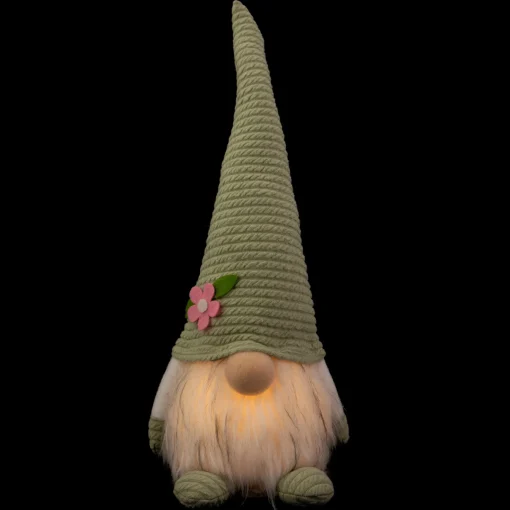Northlight 12.25" Lighted Green Spring Gnome With Flower Hat