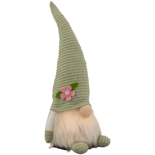 Northlight 12.25" Lighted Green Spring Gnome With Flower Hat