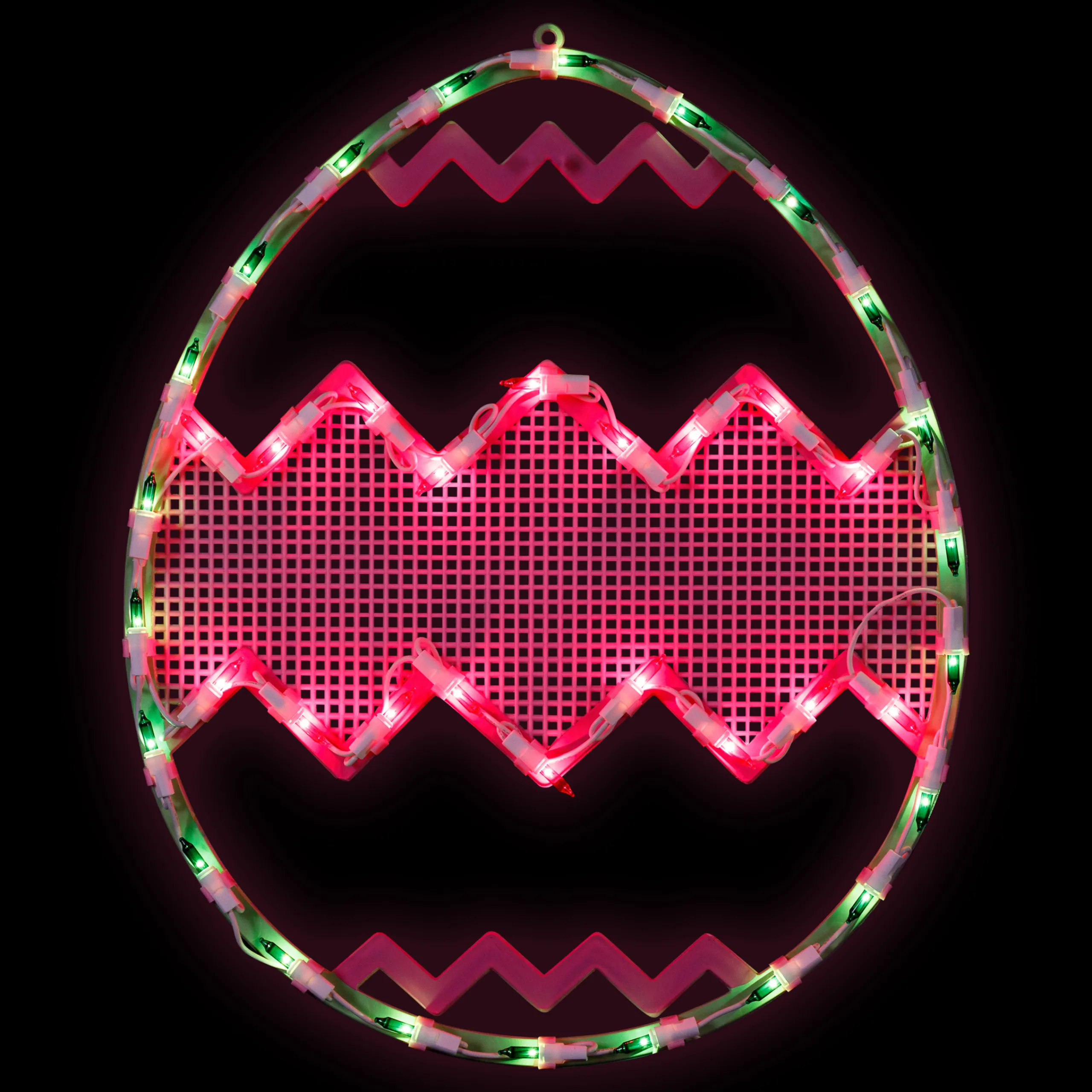 Northlight 17" Lighted Green With Pink Chevron Stripe Easter Egg Window Silhouette