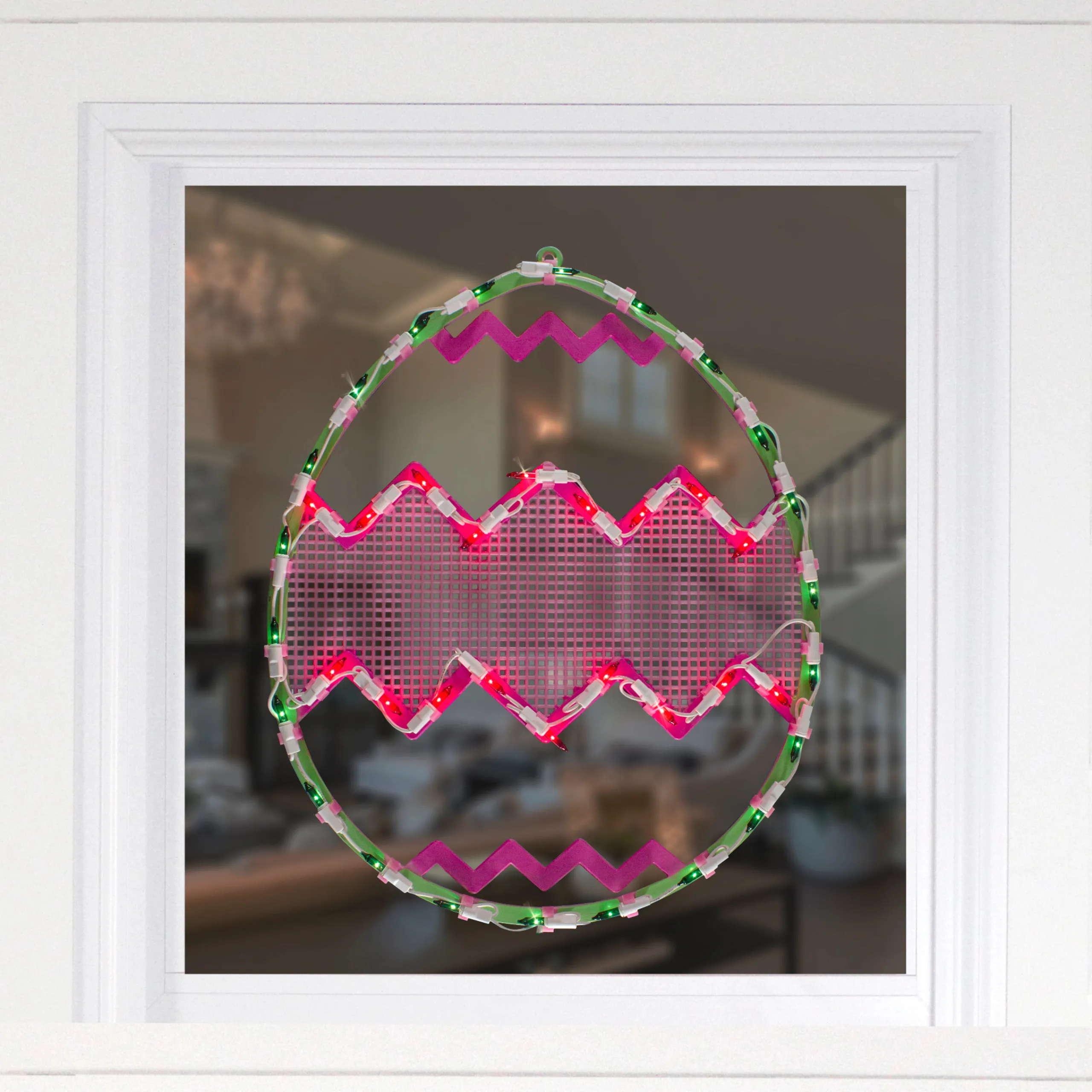 Northlight 17" Lighted Green With Pink Chevron Stripe Easter Egg Window Silhouette