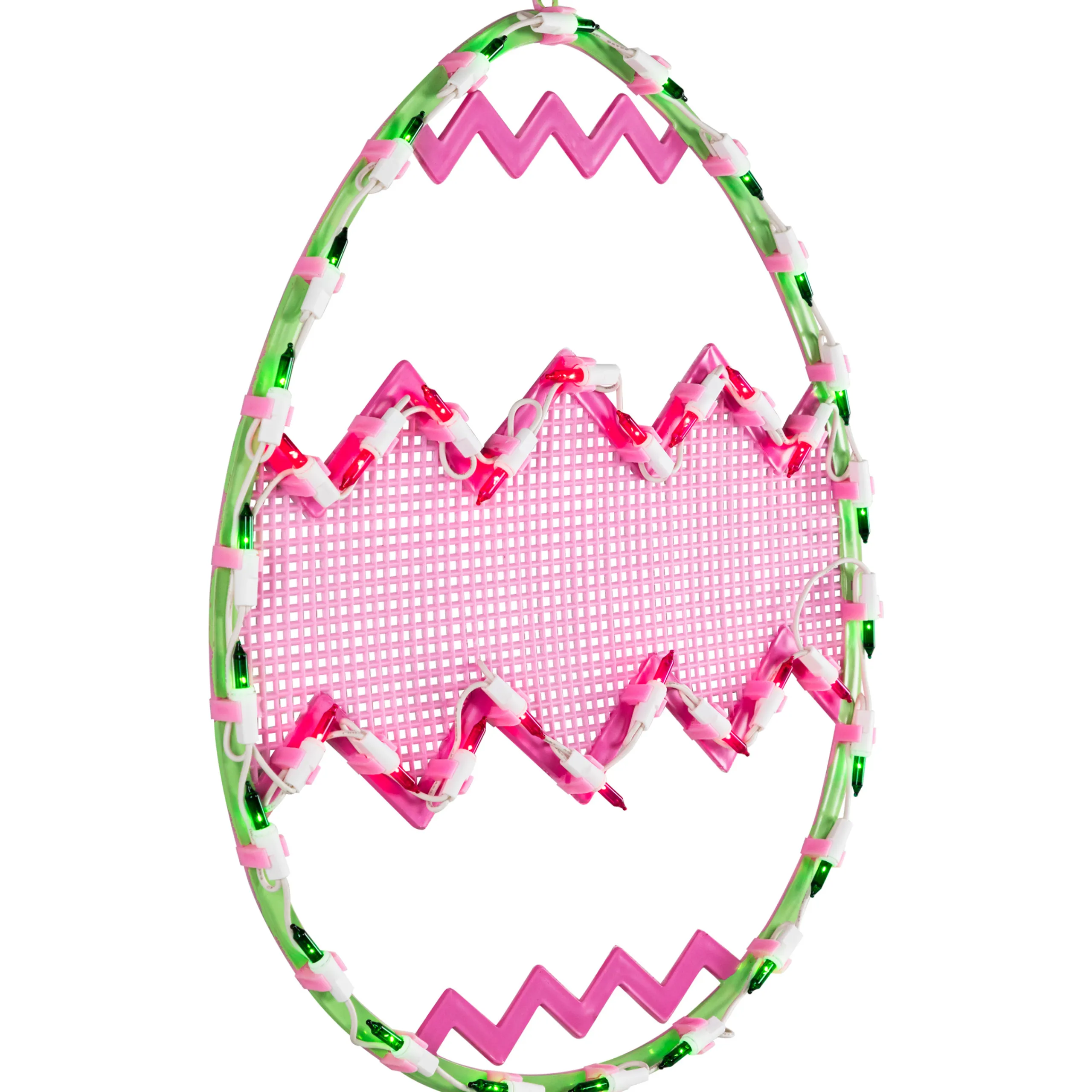Northlight 17" Lighted Green With Pink Chevron Stripe Easter Egg Window Silhouette