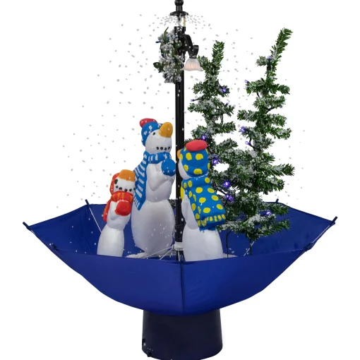 Northlight Snowing Trees>30" Lighted Musical Snowing Snowman Family In Umbrella Base Christmas Decoration