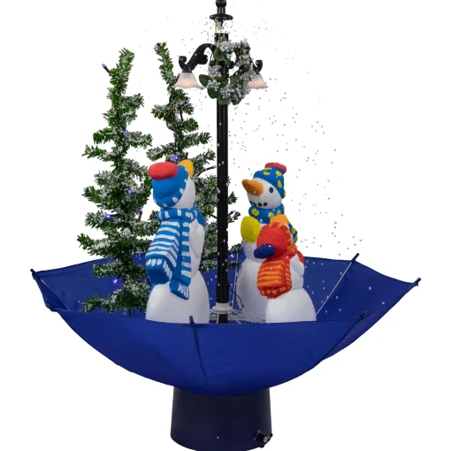 Northlight Snowing Trees>30" Lighted Musical Snowing Snowman Family In Umbrella Base Christmas Decoration