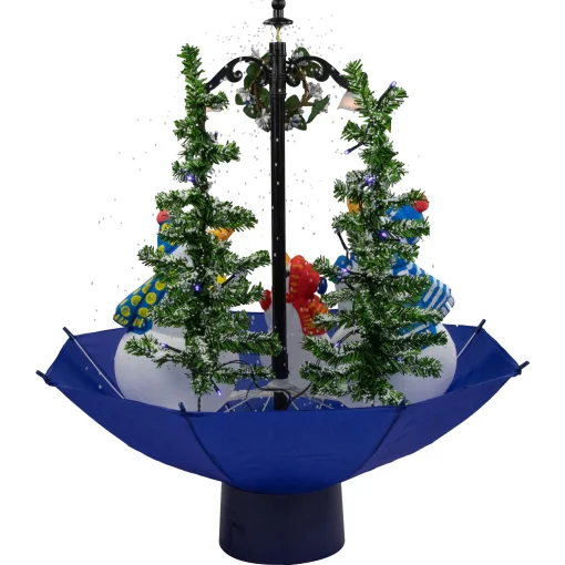 Northlight Snowing Trees>30" Lighted Musical Snowing Snowman Family In Umbrella Base Christmas Decoration