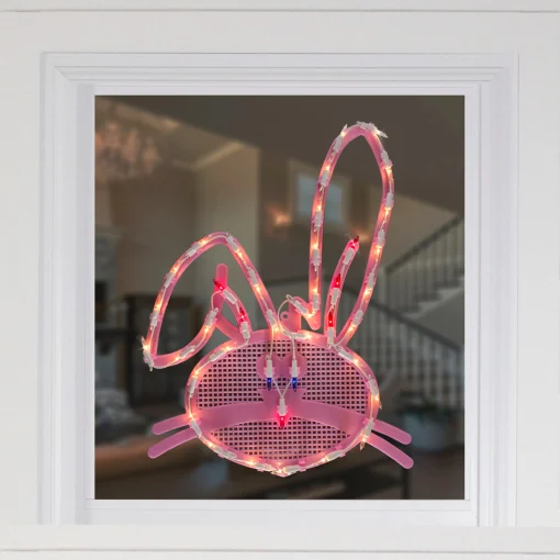 Northlight 17" Lighted Pink Bunny Head Easter Window Silhouette Decoration