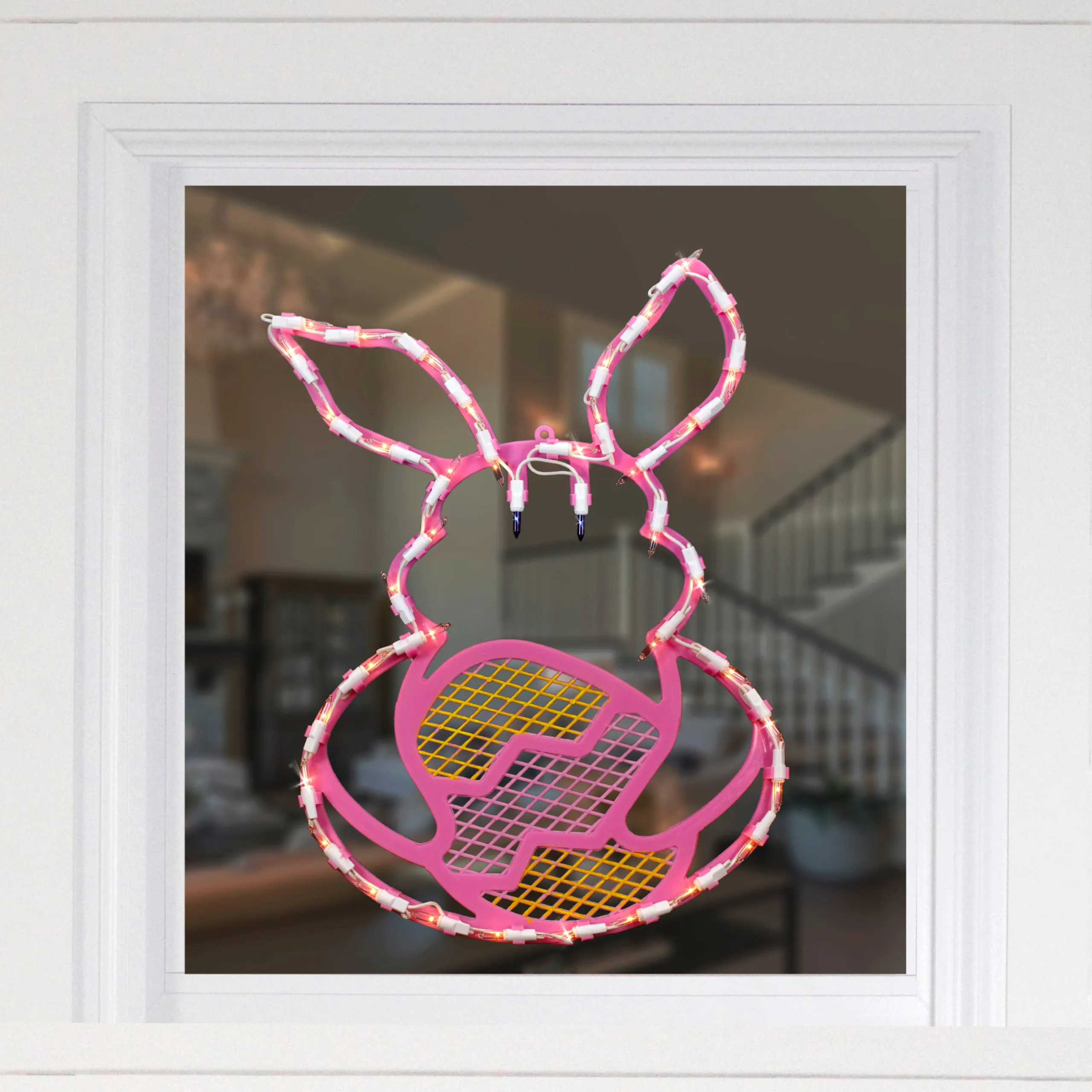 Northlight 17" Lighted Pink Bunny With Easter Egg Window Silhouette