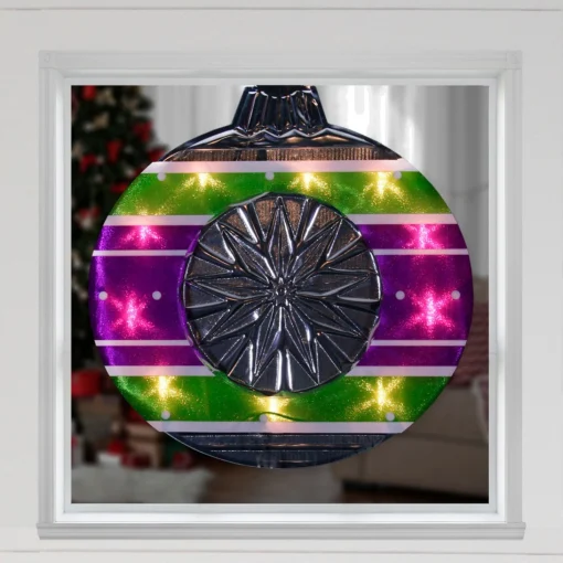 Window Decorations*Impact 15.5" Lighted Purple And Green Shimmering Ornament Christmas Window Silhouette Decoration