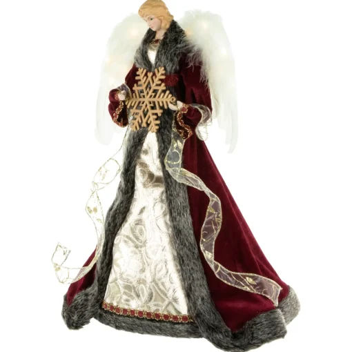 Angel Tree Toppers*Northlight 18" Lighted Red And Gold Angel In A Dress Christmas Tree Topper - Warm White Lights