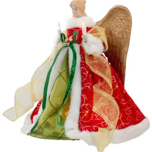 Angel Tree Toppers*Northlight 12" Lighted Red And Green Angel With Wings Christmas Tree Topper - Clear Lights