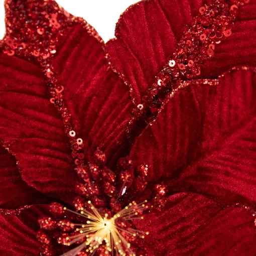 Northlight 20" Lighted Red Glittered Velvet Christmas Poinsettia Floral Pick