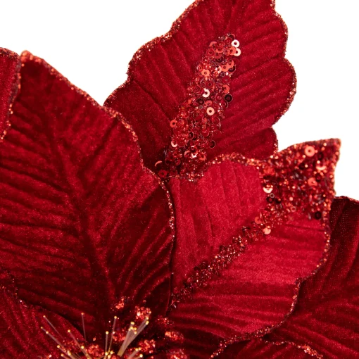 Northlight 20" Lighted Red Glittered Velvet Christmas Poinsettia Floral Pick