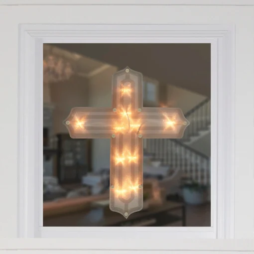 Northlight 14" Lighted Religious Cross Easter Window Silhouette Decoration