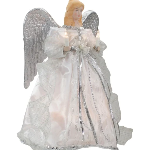 Angel Tree Toppers*Northlight 12" Lighted Silver Angel With Wings Christmas Tree Topper - Clear Lights