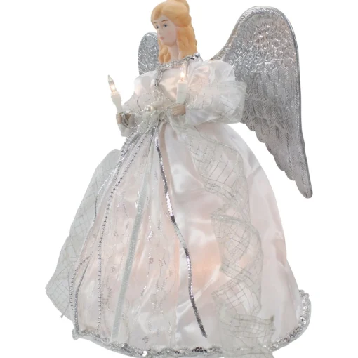 Angel Tree Toppers*Northlight 12" Lighted Silver Angel With Wings Christmas Tree Topper - Clear Lights