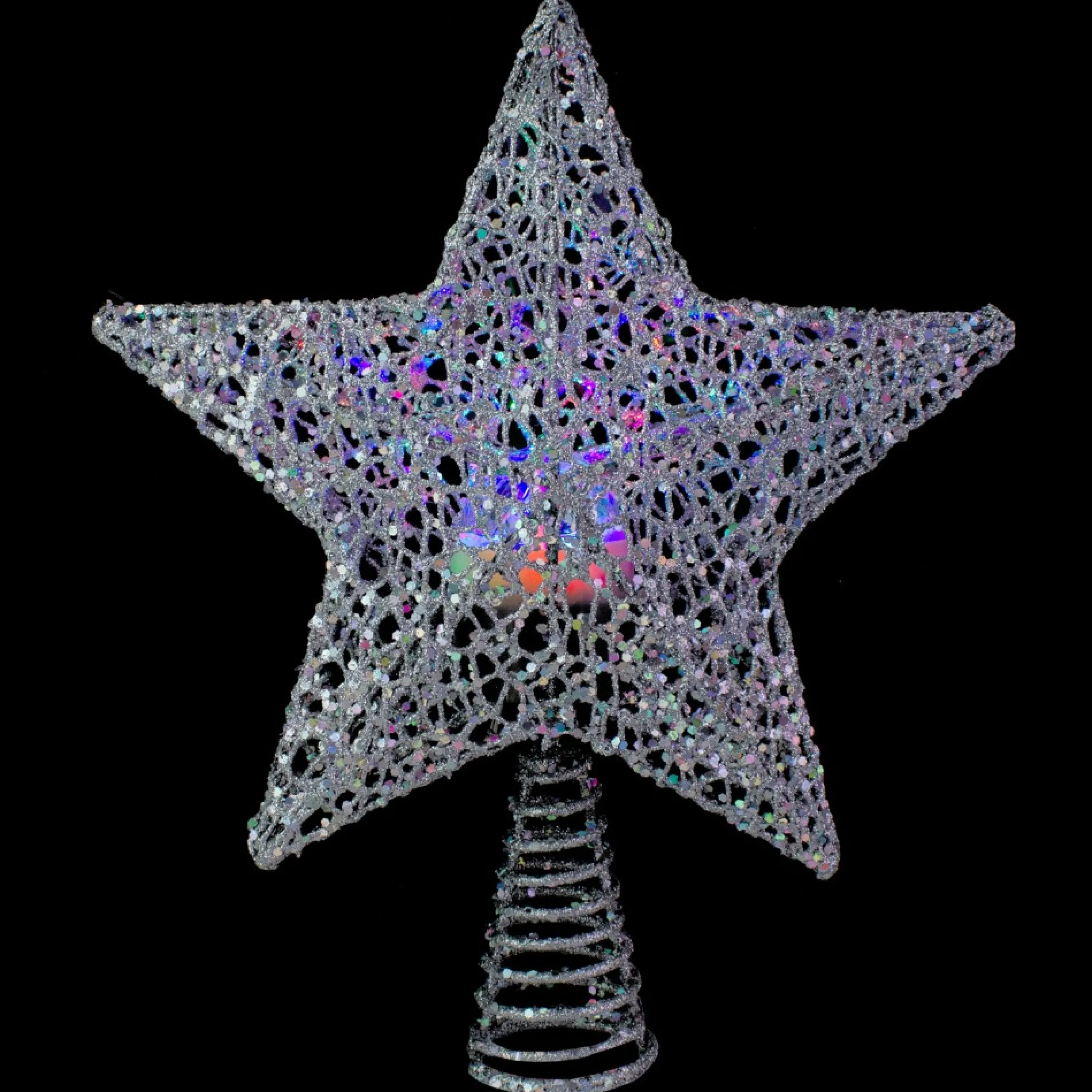 Star Tree Toppers*Northlight 13" Lighted Silver Star With Rotating Projector Christmas Tree Topper - Multicolor Led Lights