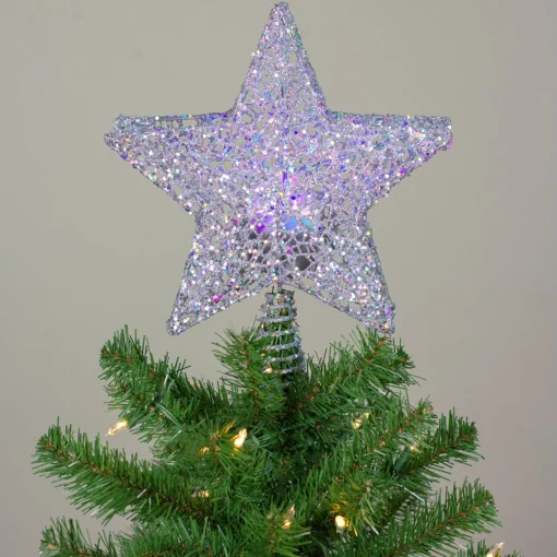 Star Tree Toppers*Northlight 13" Lighted Silver Star With Rotating Projector Christmas Tree Topper - Multicolor Led Lights