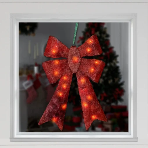 Window Decorations*Northlight 23" Lighted Sparkling Red Sisal Double Bow Outdoor Christmas Decoration