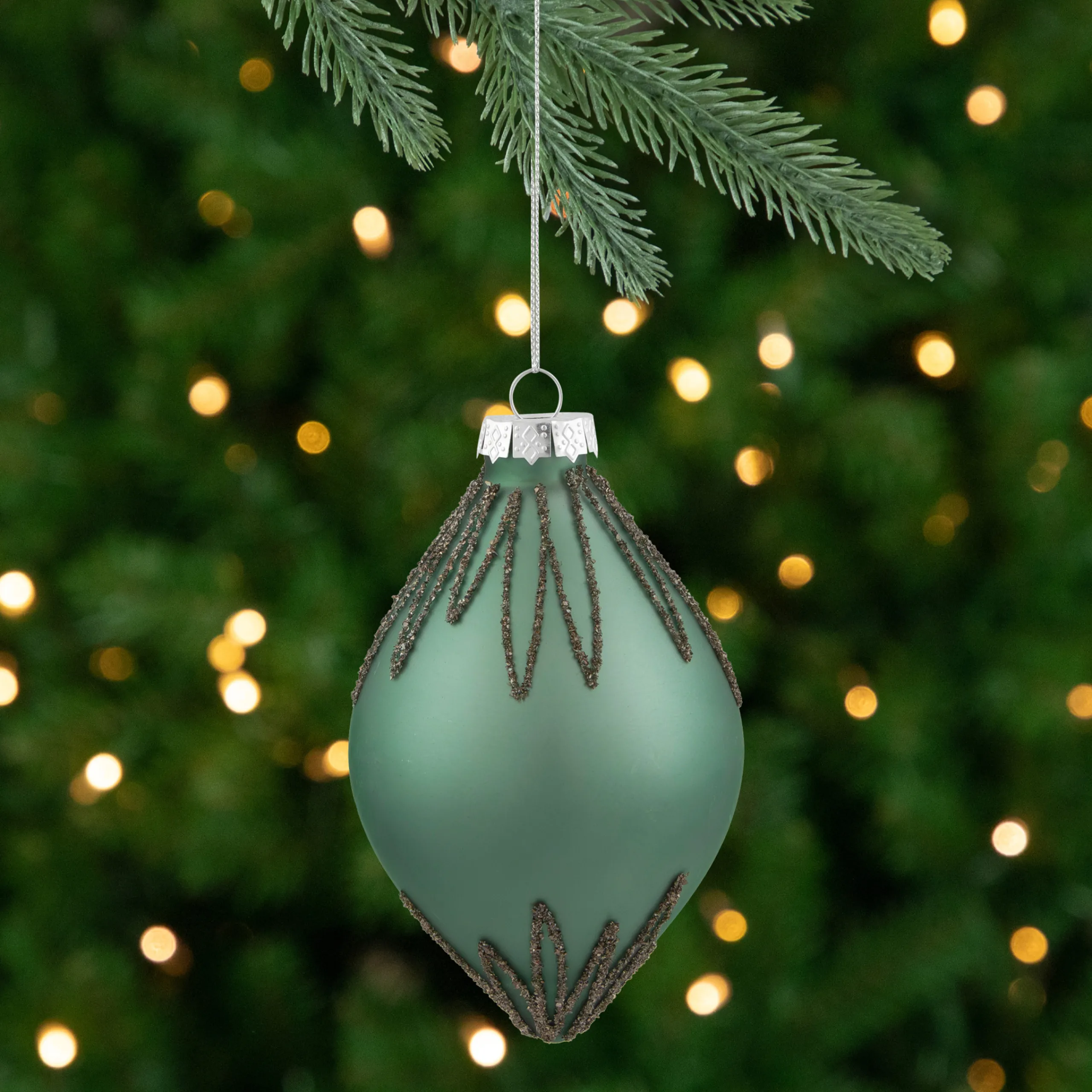 Northlight Finials>5" Matte Green Starburst Finial Glass Christmas Ornament