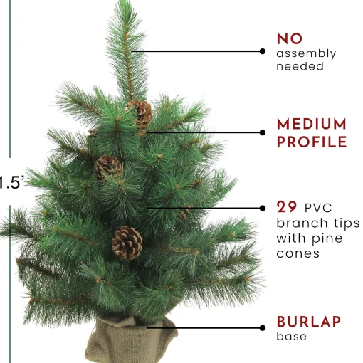 Northlight 2.5 Feet Tall And Smaller>18" Medium Royal Oregon Pine Burlap Base Artificial Christmas Tree - Unlit