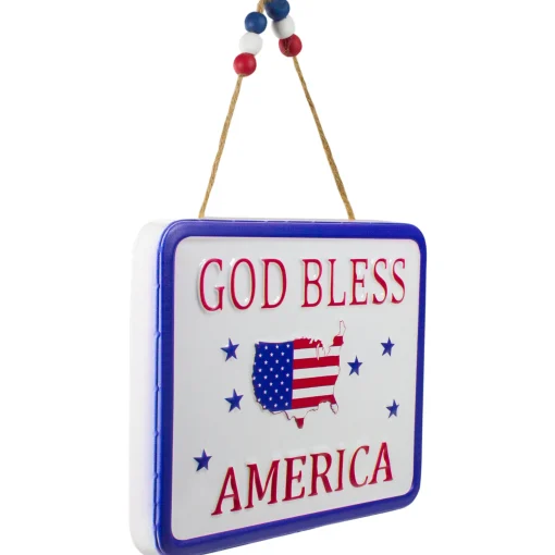 Northlight 8.75" Metal Patriotic "God Bless America" Sign With Stars Wall Decor