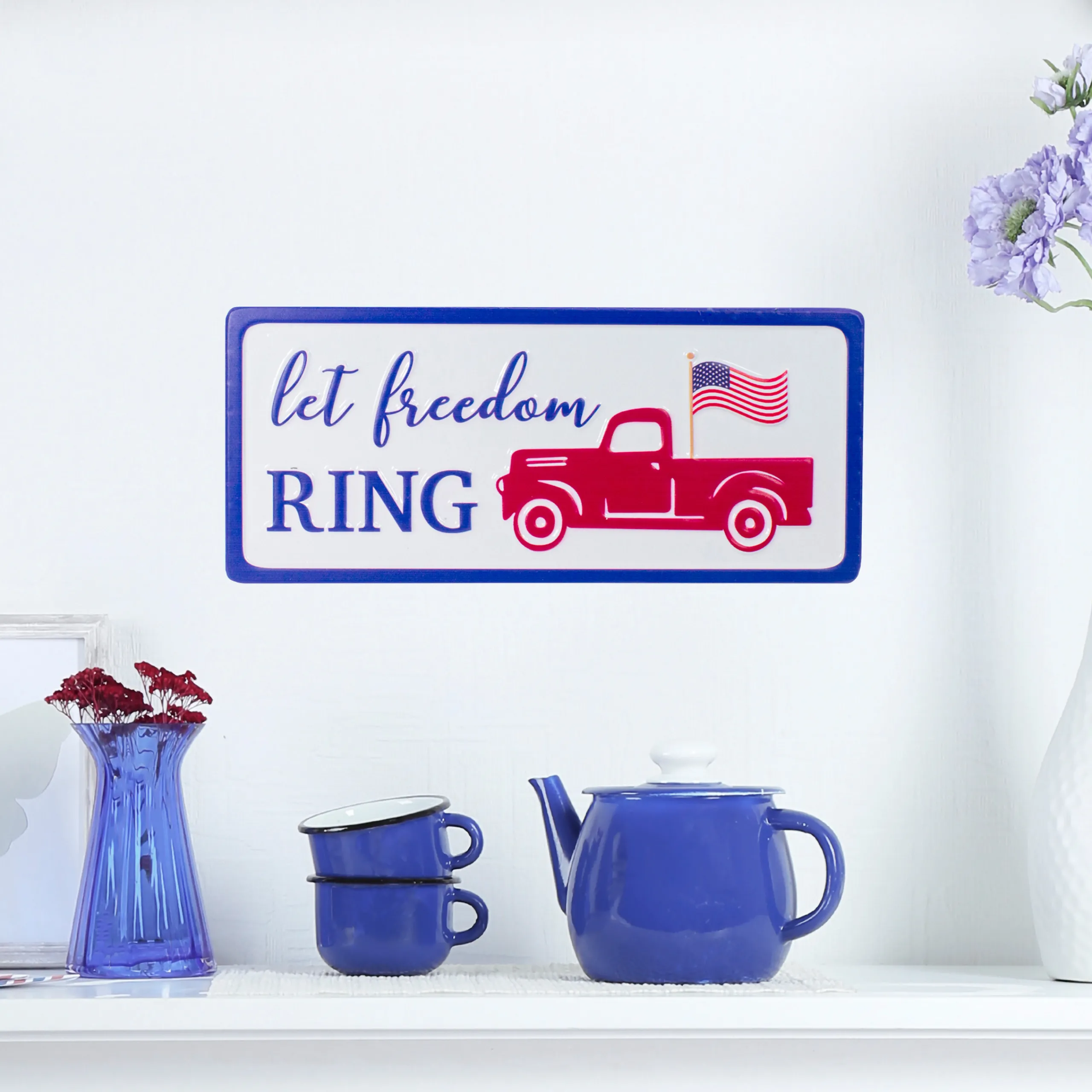 Northlight 12" Metal Patriotic "Let Freedom Ring" Sign With A Flag Wall Decor