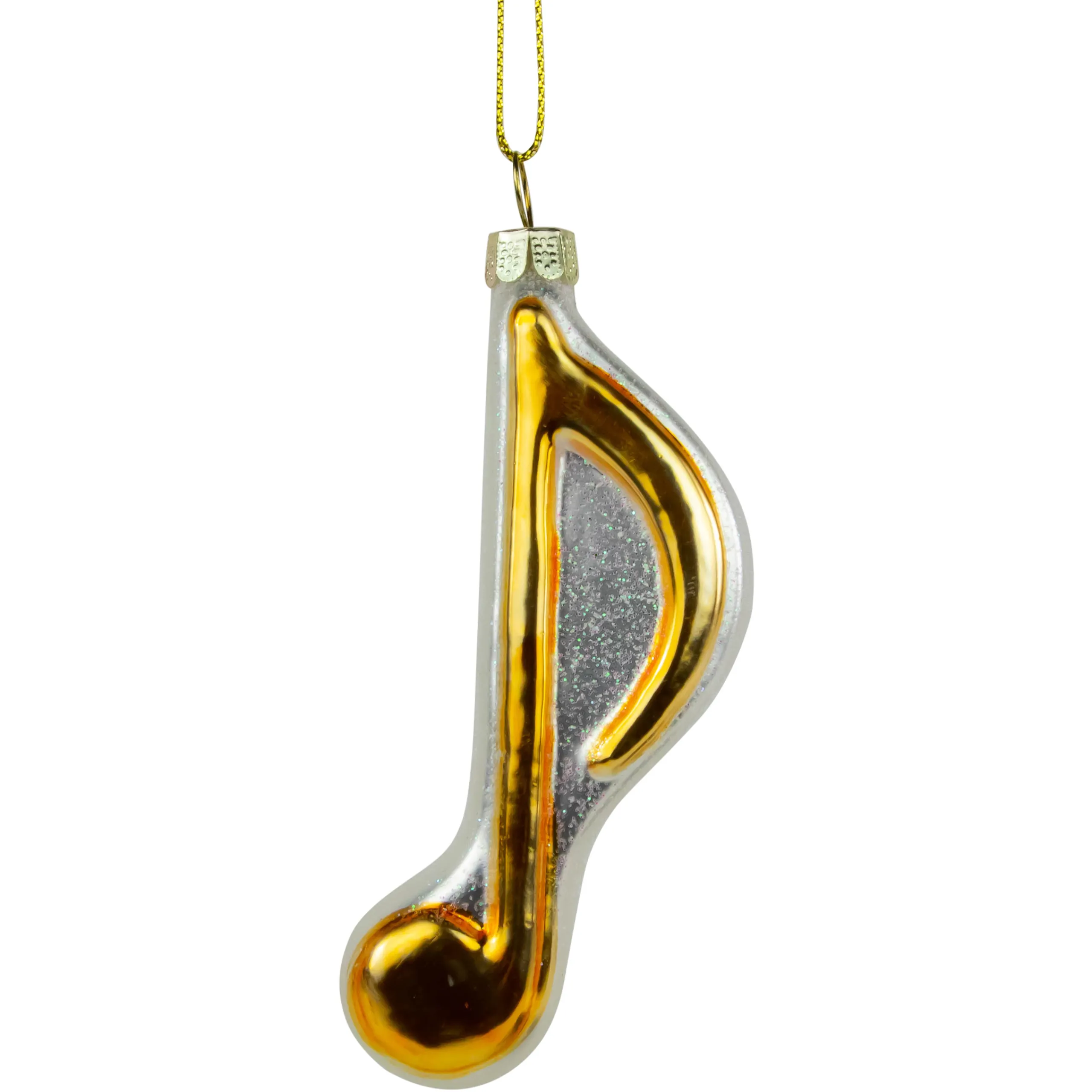 Northlight Entertainment>3.75" Metallic Gold Glittered Sixteenth Music Note Glass Christmas Ornament