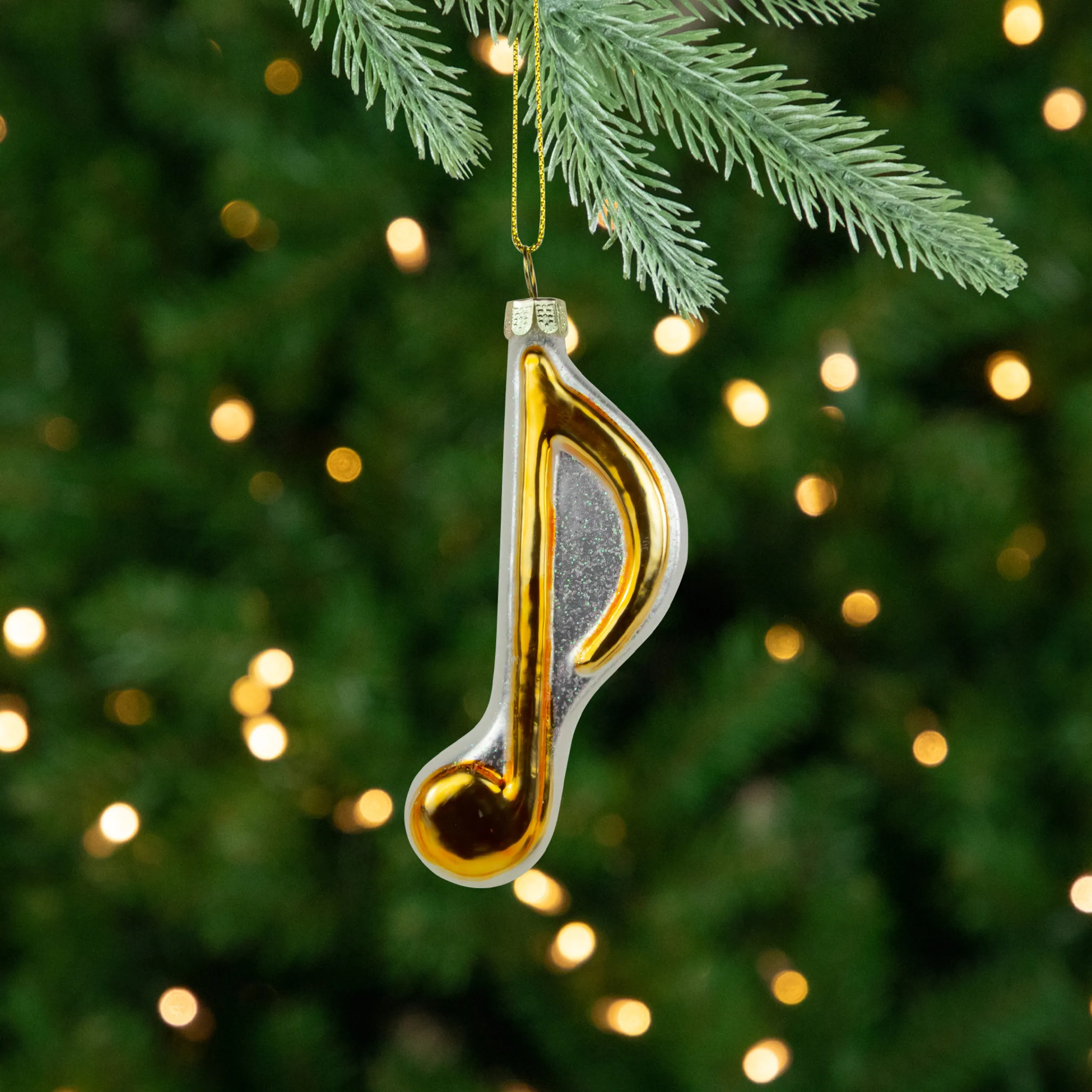 Northlight Entertainment>3.75" Metallic Gold Glittered Sixteenth Music Note Glass Christmas Ornament
