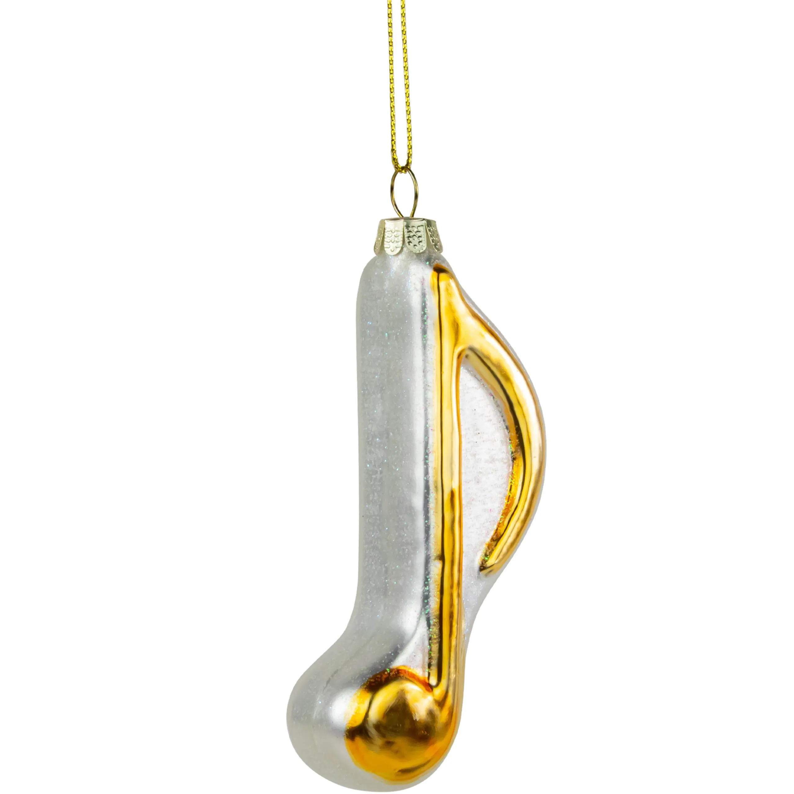 Northlight Entertainment>3.75" Metallic Gold Glittered Sixteenth Music Note Glass Christmas Ornament