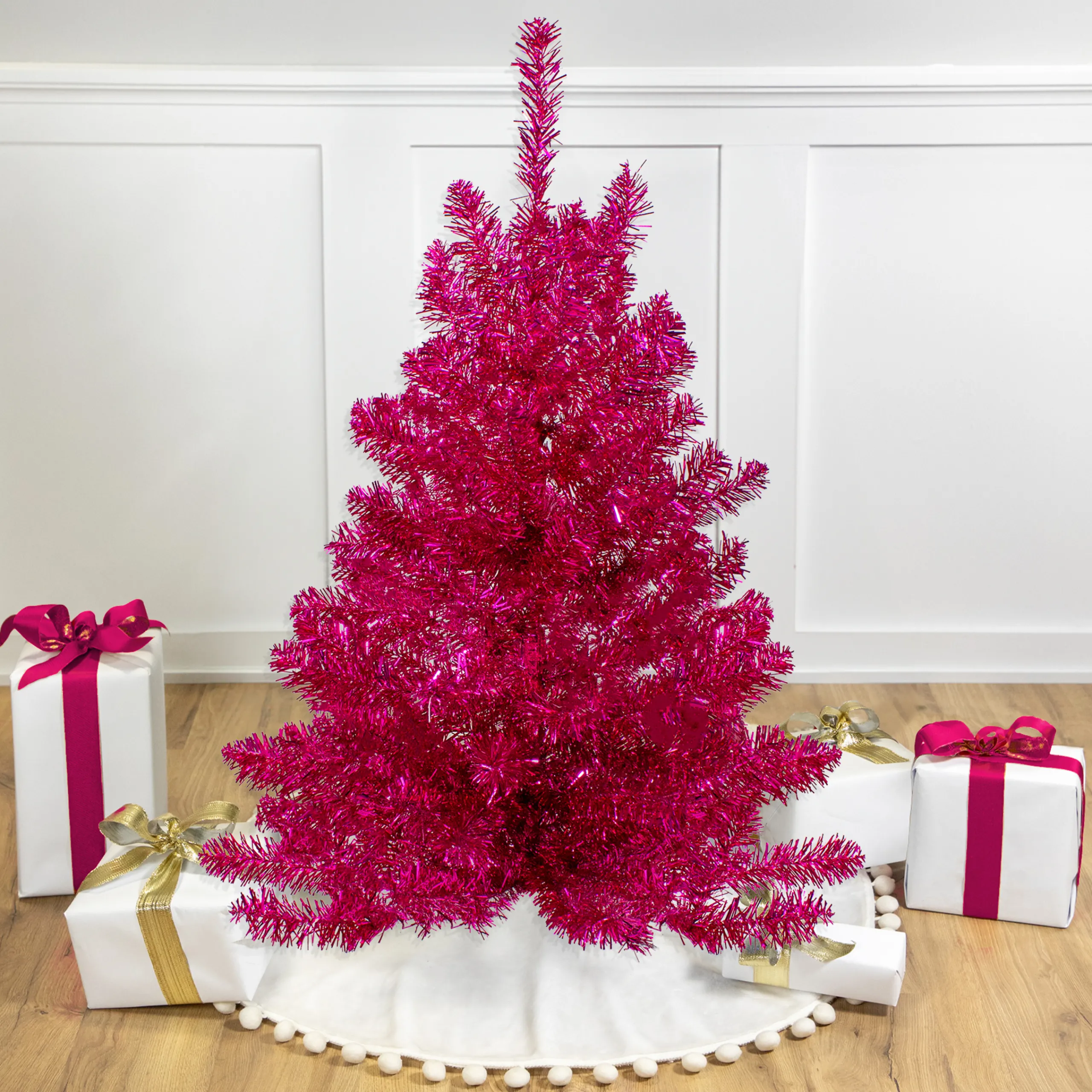 Northlight 3 And 3.5 Feet Tall>3' Metallic Pink Tinsel Artificial Christmas Tree - Unlit