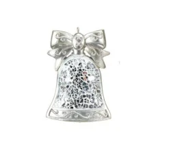 CC Christmas Decor Bells & Jingle Buddies>4.5" Metallic Silver Mosaic Glass Bell Shaped Christmas Ornament