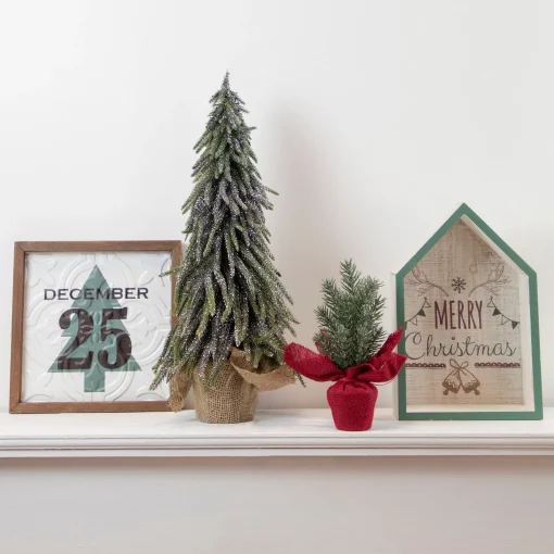 Northlight 2.5 Feet Tall And Smaller>8.5" Mini Pine Christmas Tree In Red Burlap Pot - Unlit