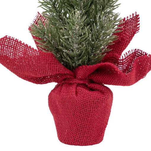 Northlight 2.5 Feet Tall And Smaller>8.5" Mini Pine Christmas Tree In Red Burlap Pot - Unlit