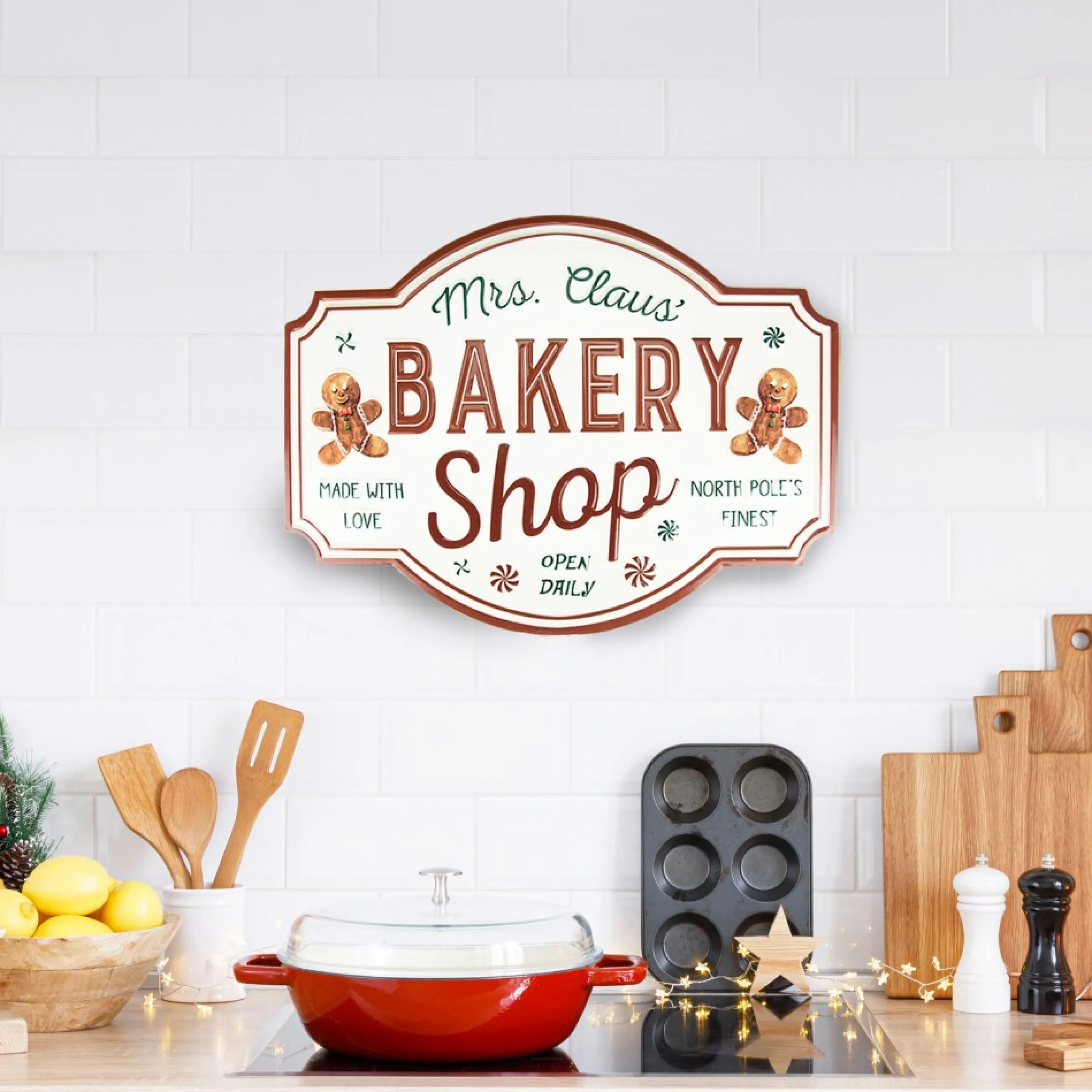 Wall & Door Decorations*Northlight 18" Mrs. Claus' Bakery Shop Metal Christmas Wall Sign