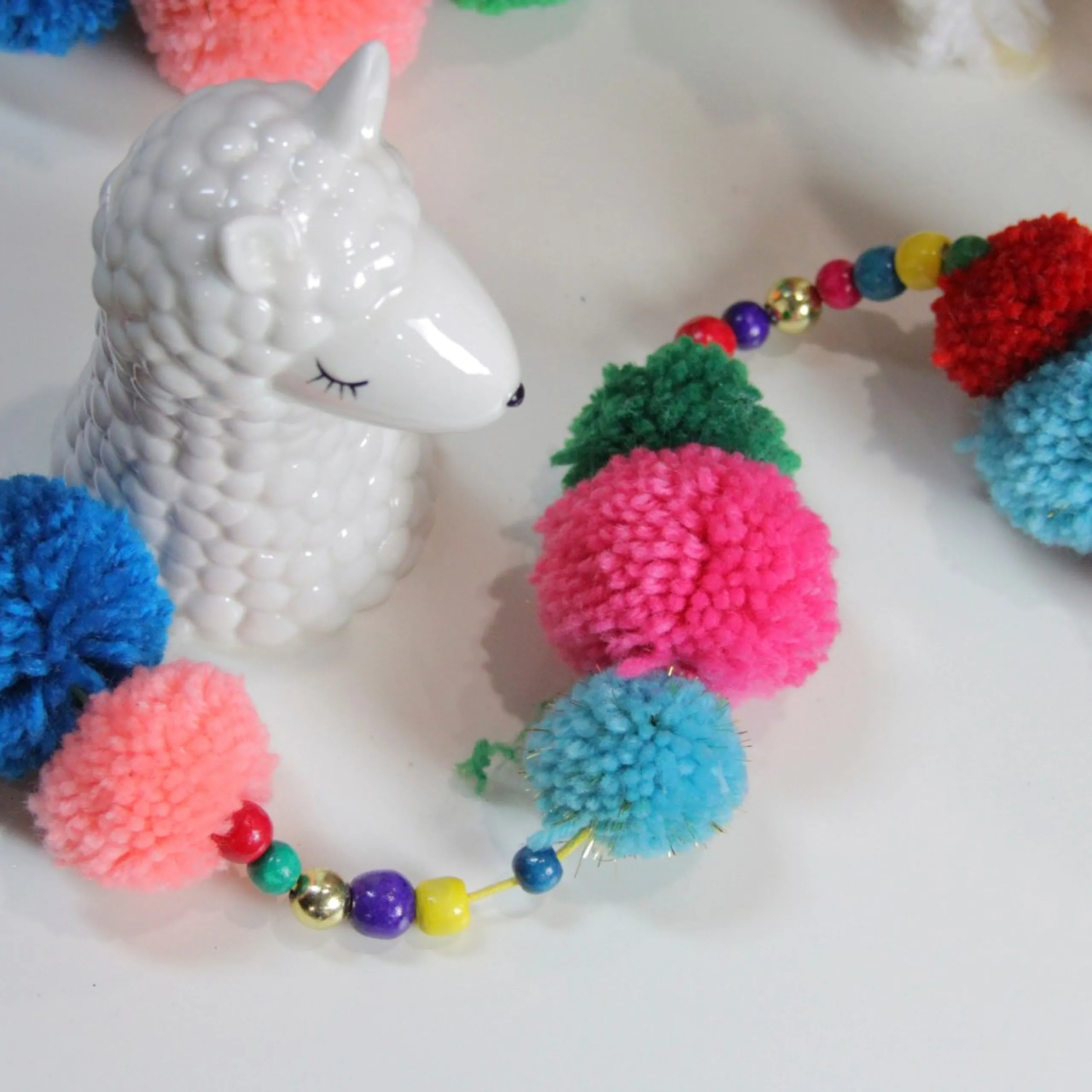 Beaded Garland*Northlight 4.5' Multi-Color Bohemian Christmas Pom Pom Beaded Garland