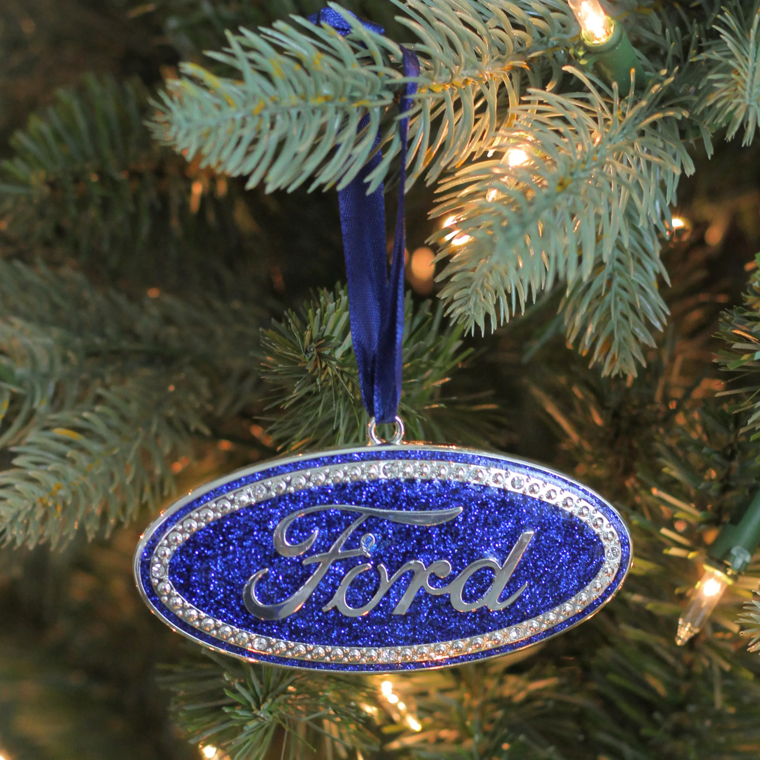 Northlight Transportation>4" Officially Licensed Blue "Ford" Logo Silver Plated Christmas Tree Ornament