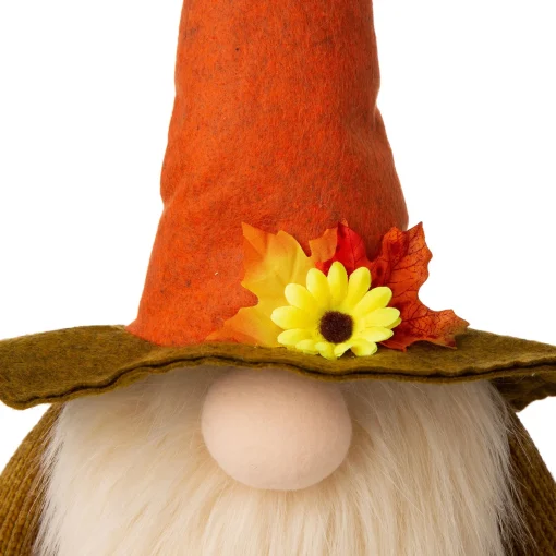 Glitzhome 24" Orange And Brown Gnome Standing Tabletop Autumn Figurine